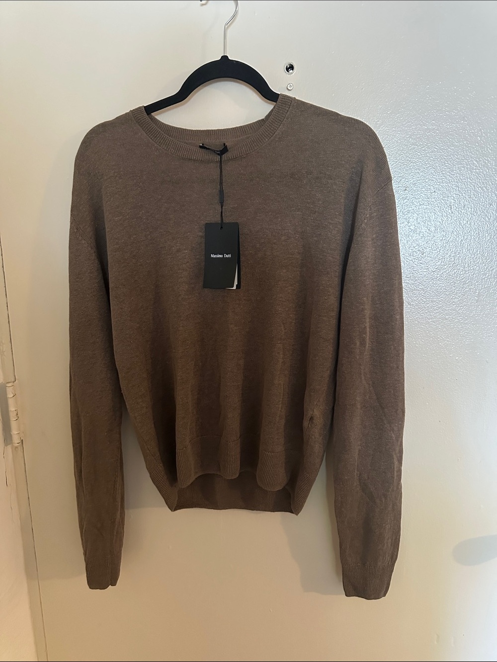 NWT Massimo Dutti Brown Linen Solid Knit Pullover Sweater Crew Neck Women's S